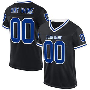 Custom Black Royal-White Mesh Authentic Throwback Football Jersey