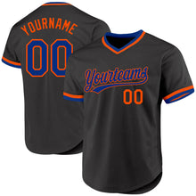 Load image into Gallery viewer, Custom Black Royal-Orange Authentic Throwback Baseball Jersey
