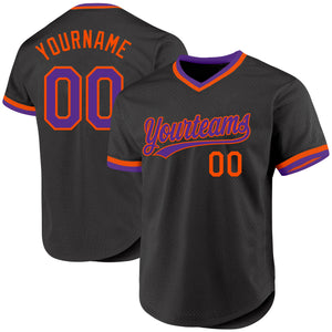 Custom Black Purple-Orange Authentic Throwback Baseball Jersey