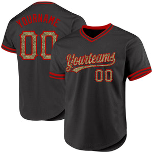 Custom Black Camo-Red Authentic Throwback Baseball Jersey