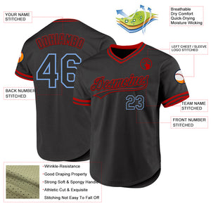 Custom Black Light Blue-Red Authentic Throwback Baseball Jersey