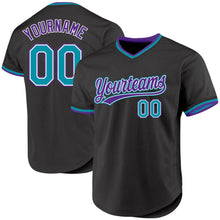 Load image into Gallery viewer, Custom Black Teal-Purple Authentic Throwback Baseball Jersey
