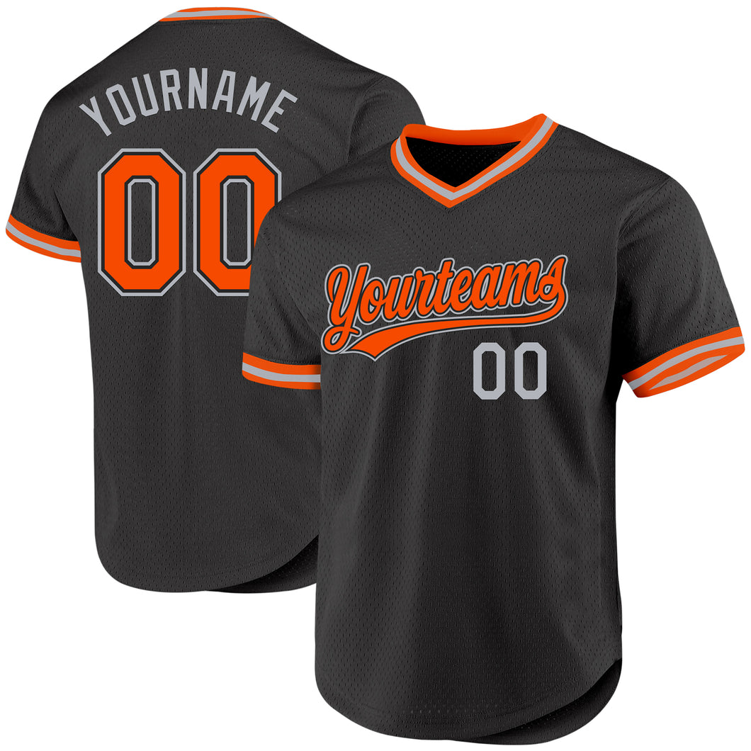 Custom Black Orange-Gray Authentic Throwback Baseball Jersey