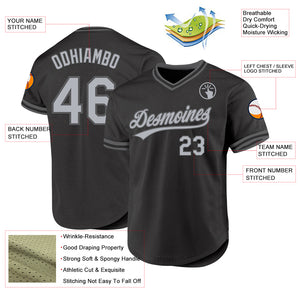 Custom Black Gray-Steel Gray Authentic Throwback Baseball Jersey