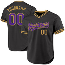 Load image into Gallery viewer, Custom Black Purple-Old Gold Authentic Throwback Baseball Jersey
