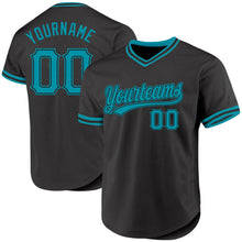 Load image into Gallery viewer, Custom Black Teal Authentic Throwback Baseball Jersey
