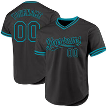 Laden Sie das Bild in den Galerie-Viewer, Custom Black Teal Authentic Throwback Baseball Jersey
