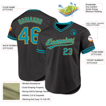 Load image into Gallery viewer, Custom Black Teal-Old Gold Authentic Throwback Baseball Jersey
