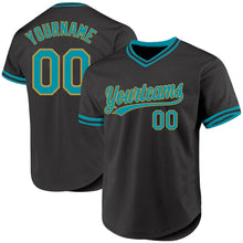 Load image into Gallery viewer, Custom Black Teal-Old Gold Authentic Throwback Baseball Jersey
