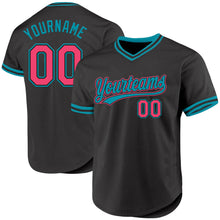 Load image into Gallery viewer, Custom Black Neon Pink-Teal Authentic Throwback Baseball Jersey
