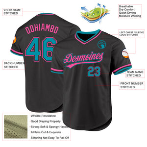 Custom Black Teal-Pink Authentic Throwback Baseball Jersey