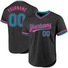 Load image into Gallery viewer, Custom Black Teal-Pink Authentic Throwback Baseball Jersey
