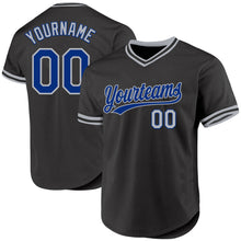 Load image into Gallery viewer, Custom Black Royal-Gray Authentic Throwback Baseball Jersey
