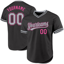 Load image into Gallery viewer, Custom Black Gray-Pink Authentic Throwback Baseball Jersey
