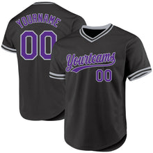 Load image into Gallery viewer, Custom Black Purple-Gray Authentic Throwback Baseball Jersey
