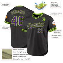 Load image into Gallery viewer, Custom Black Purple-Neon Green Authentic Throwback Baseball Jersey
