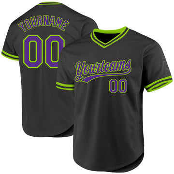 Custom Black Purple-Neon Green Authentic Throwback Baseball Jersey