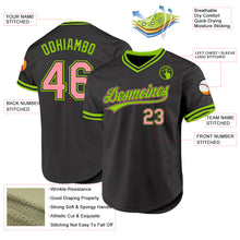 Load image into Gallery viewer, Custom Black Medium Pink-Neon Green Authentic Throwback Baseball Jersey
