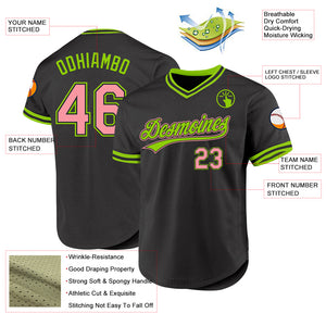 Custom Black Medium Pink-Neon Green Authentic Throwback Baseball Jersey