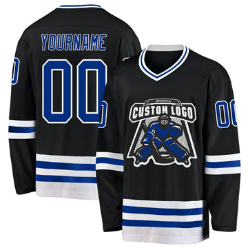 Custom Black Royal-White Hockey Jersey