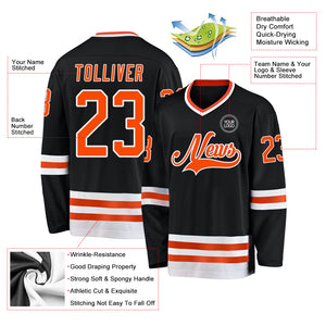 Custom Black Orange-White Hockey Jersey