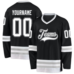 Custom Black White-Gray Hockey Jersey