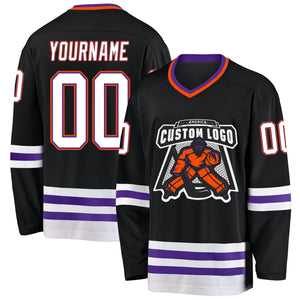 Custom Black Purple-Orange Hockey Jersey