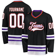 Laden Sie das Bild in den Galerie-Viewer, Custom Black Purple-Orange Hockey Jersey
