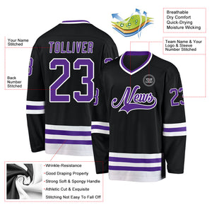 Custom Black Purple-White Hockey Jersey