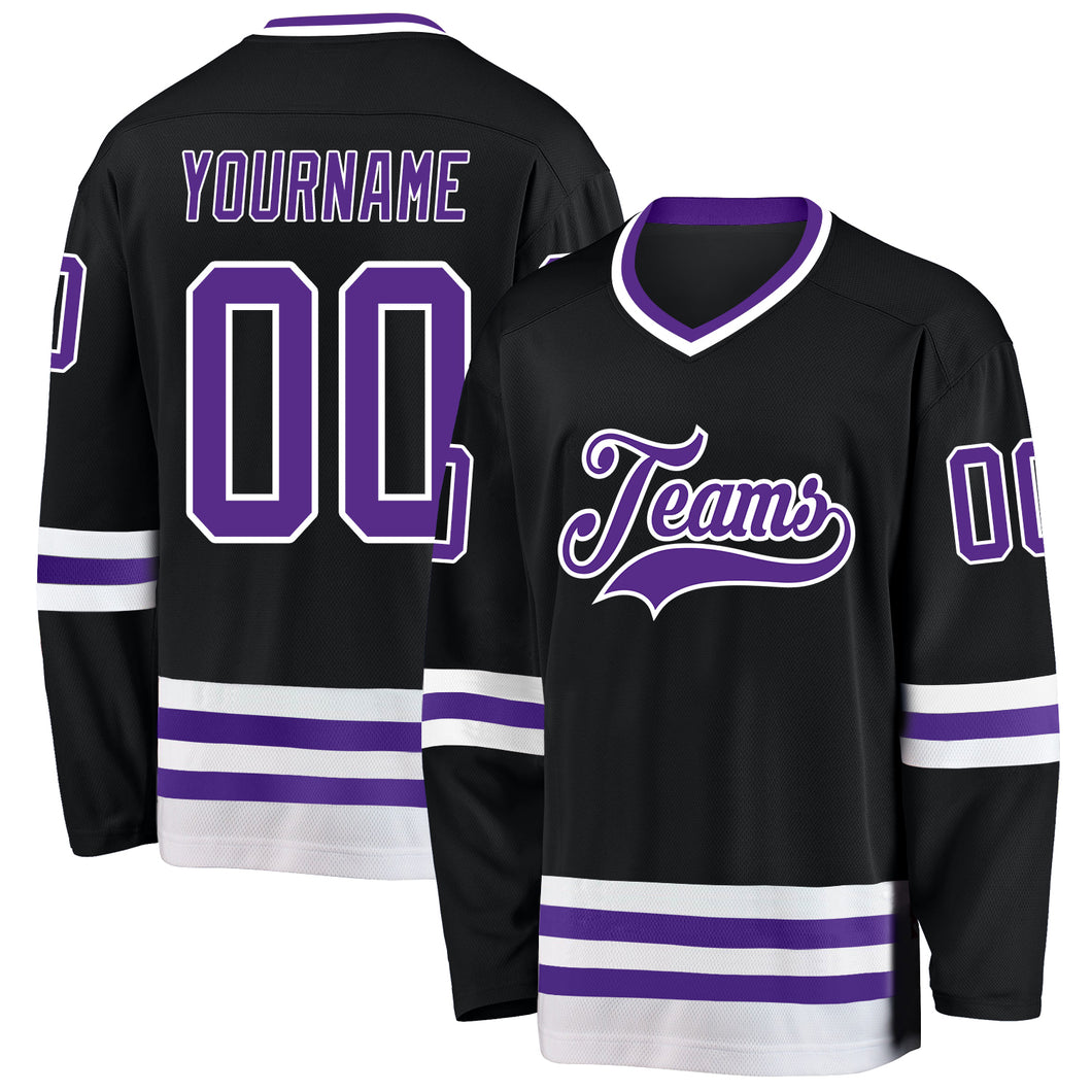 Custom Black Purple-White Hockey Jersey