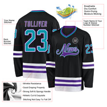 Laden Sie das Bild in den Galerie-Viewer, Custom Black Teal-Purple Hockey Jersey
