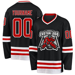 Custom Black Red-White Hockey Jersey