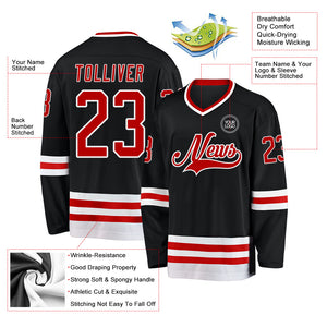 Custom Black Red-White Hockey Jersey