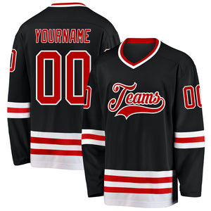 Custom Black Red-White Hockey Jersey