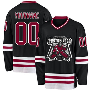 Custom Black Maroon-White Hockey Jersey