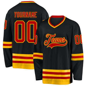 Custom Black Red-Gold Hockey Jersey