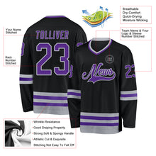 Load image into Gallery viewer, Custom Black Purple-Gray Hockey Jersey
