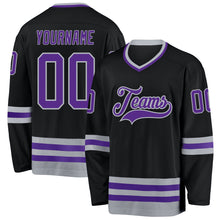 Load image into Gallery viewer, Custom Black Purple-Gray Hockey Jersey
