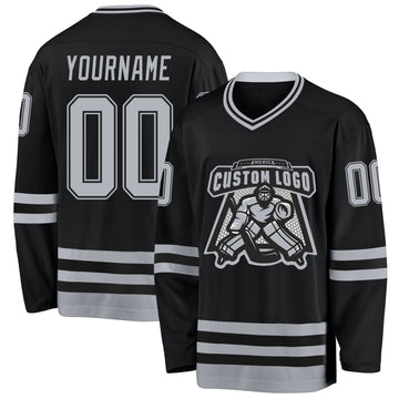 Custom Black Gray Hockey Jersey