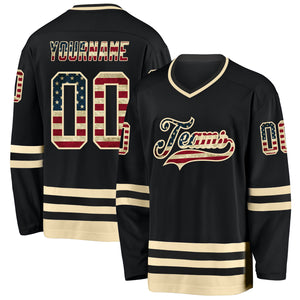 Custom Black Vintage USA Flag-Cream Hockey Jersey