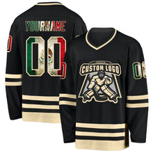 Charger l&#39;image dans la galerie, Custom Black Vintage Mexican Flag-Cream Hockey Jersey
