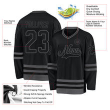 Load image into Gallery viewer, Custom Black Steel Gray Hockey Jersey
