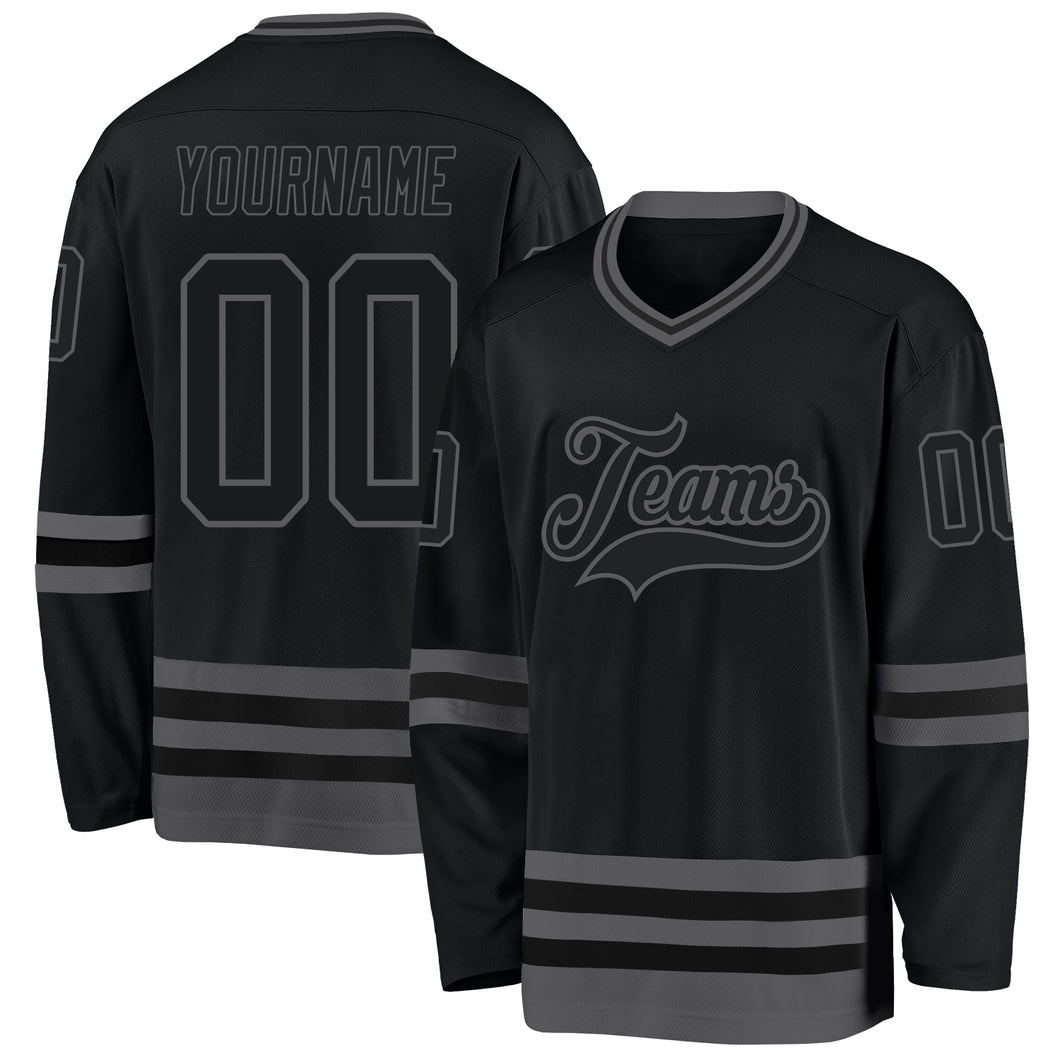 Custom Black Steel Gray Hockey Jersey