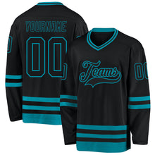 Charger l&#39;image dans la galerie, Custom Black Teal Hockey Jersey
