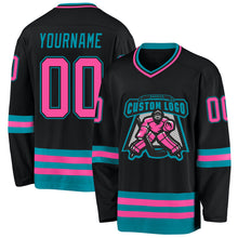 Charger l&#39;image dans la galerie, Custom Black Pink-Teal Hockey Jersey
