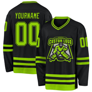 Custom Black Neon Green Hockey Jersey