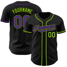 Загрузить изображение в средство просмотра галереи, Custom Black Purple-Neon Green Authentic Baseball Jersey
