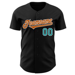 Custom Black Teal-Texas Orange Authentic Baseball Jersey