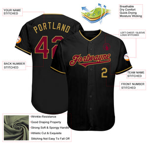 Custom Black Maroon-Old Gold Authentic Baseball Jersey