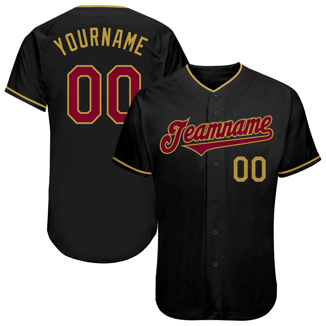 Custom Black Maroon-Old Gold Authentic Baseball Jersey